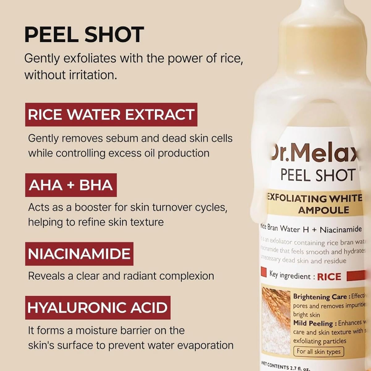 Dr. Melaxin Peel Shot Exfoliating White Rice Ampoule