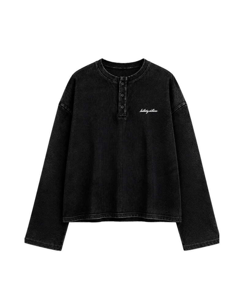 HASHWAY ARCHIVES EMBROIDERED HENLEY TEE - ACID WASH