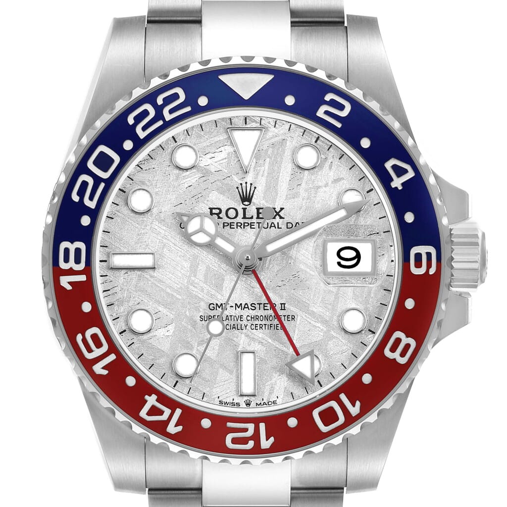GMT-Master II 'Pepsi' Meteorite Dial (Reference 126719BLRO). A 40mm white gold automatic wristwatch with date and dual time. 2020