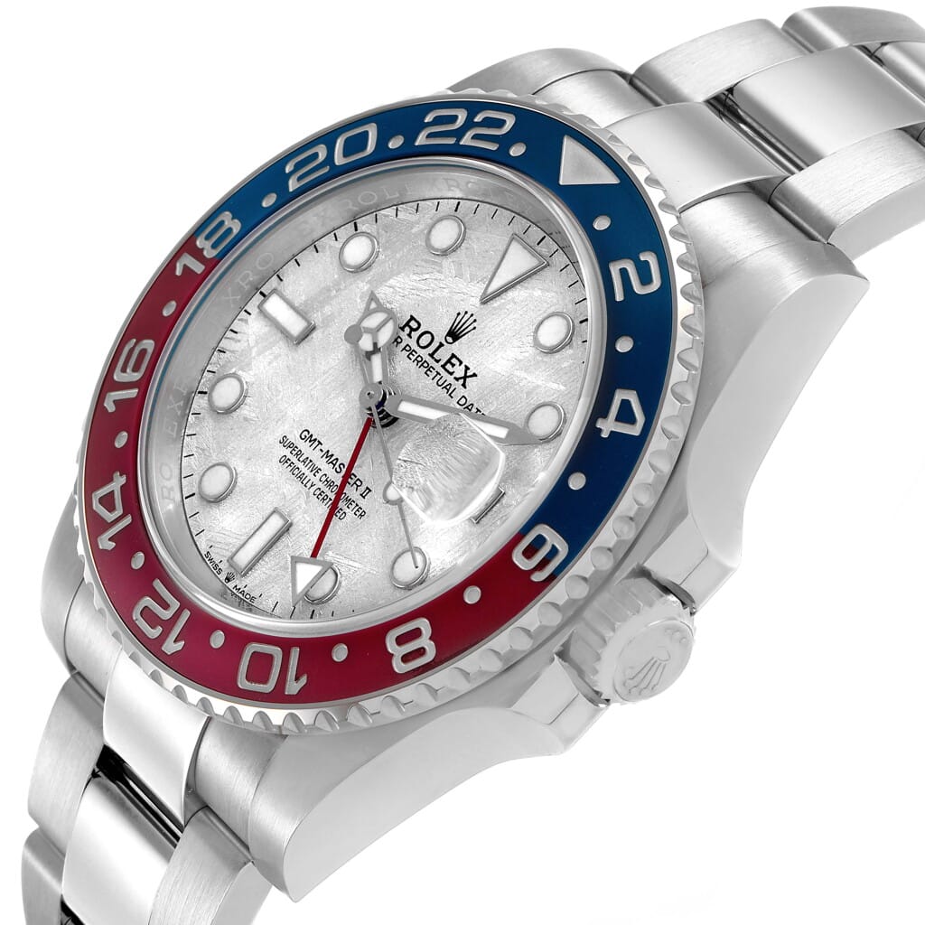 GMT-Master II 'Pepsi' Meteorite Dial (Reference 126719BLRO). A 40mm white gold automatic wristwatch with date and dual time. 2020