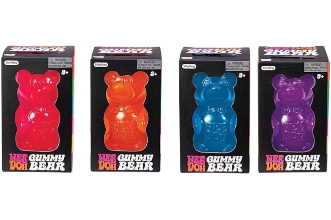 NeeDoh Gummy Bear Squishy Fidget Toy 4x Lot Red,Orange/Blue/Purple