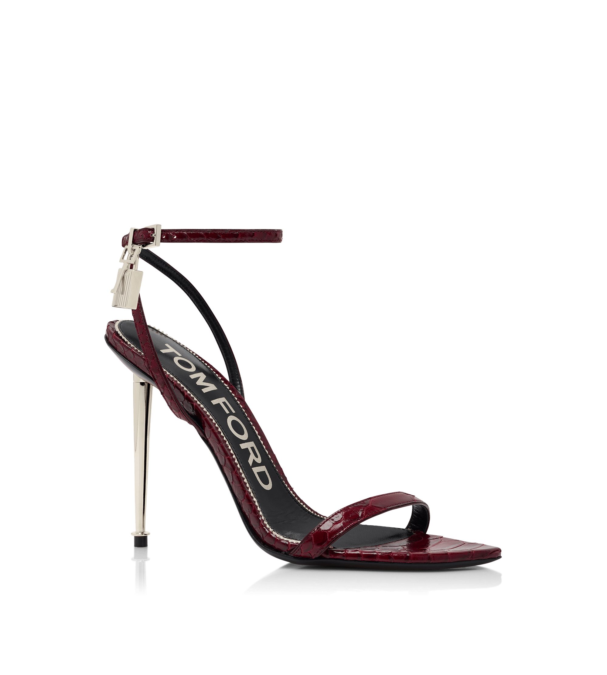 Tom Ford Semi Shiny Printed Python Padlock Pointy Naked Sandal