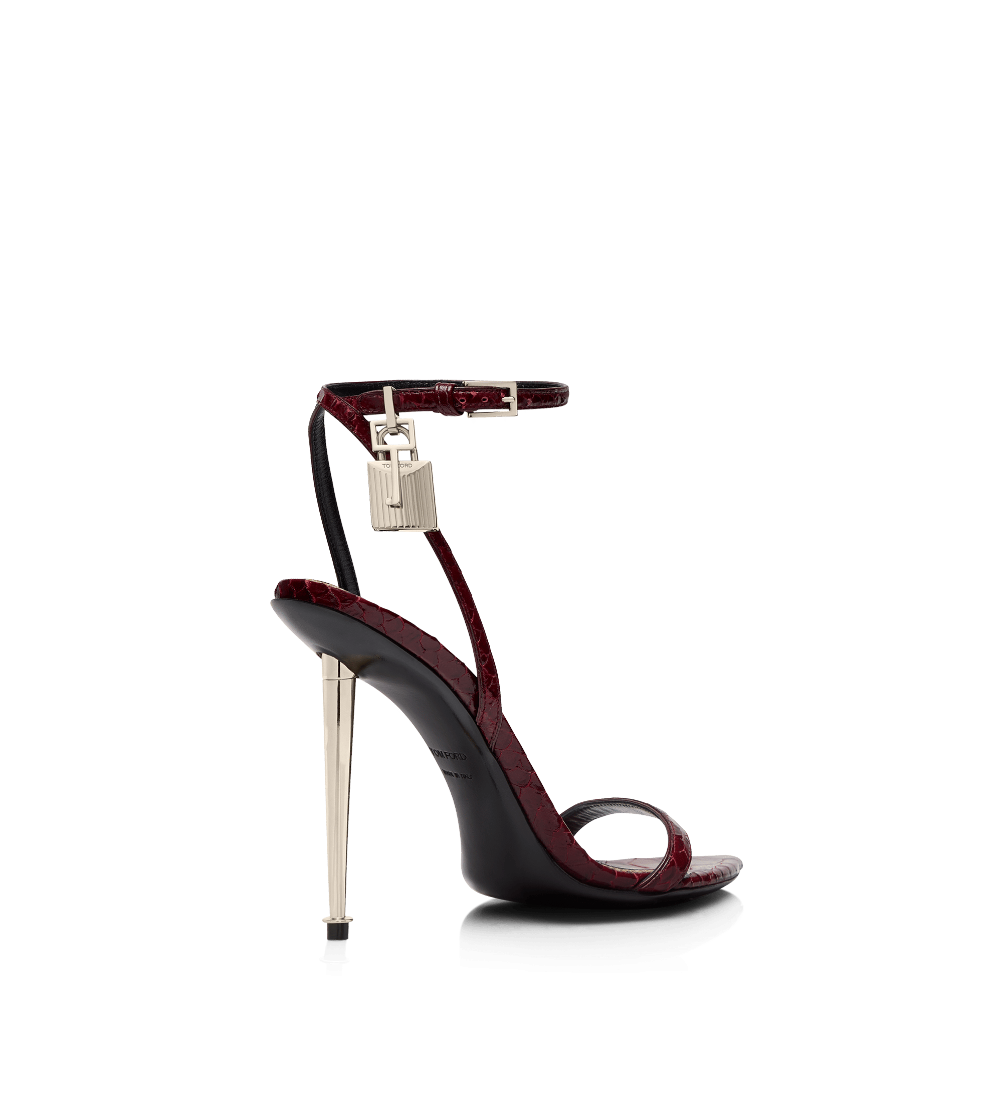 Tom Ford Semi Shiny Printed Python Padlock Pointy Naked Sandal