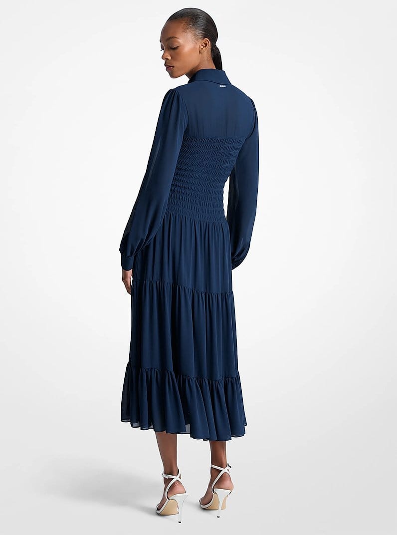 Smocked Georgette Shirtdress