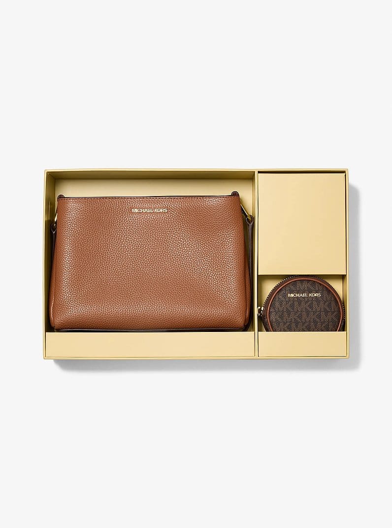 Trisha Pebbled Leather Crossbody Bag With Pouch Gift Set