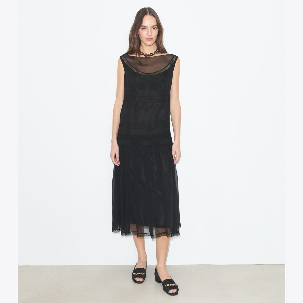 Pleated Silk Lace Dress