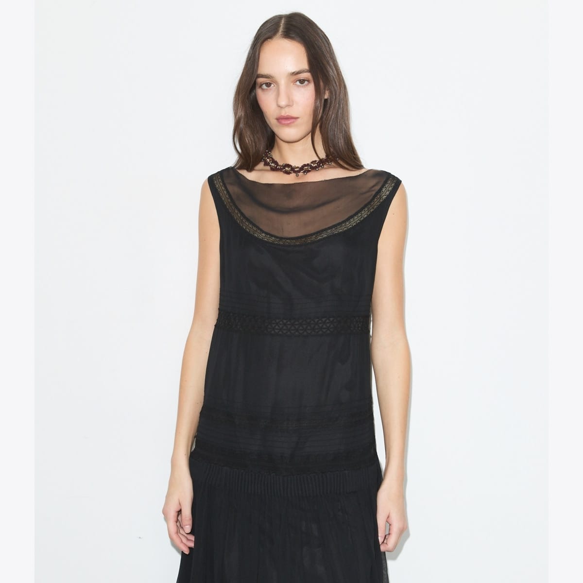 Pleated Silk Lace Dress