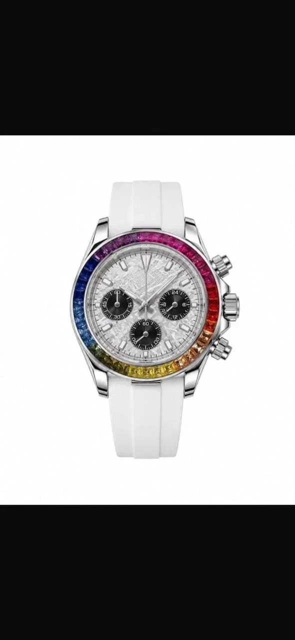 Modtona Custom Chronograph Rainbow White Rubber Strap 40mm