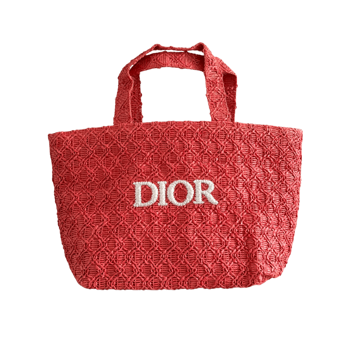 Dior red woven raffia tote bag