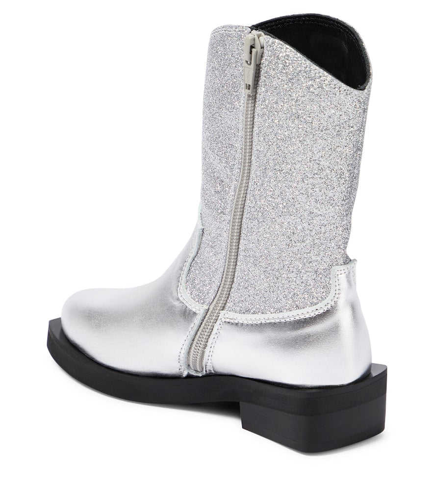 Logo glitter leather cowboy boots