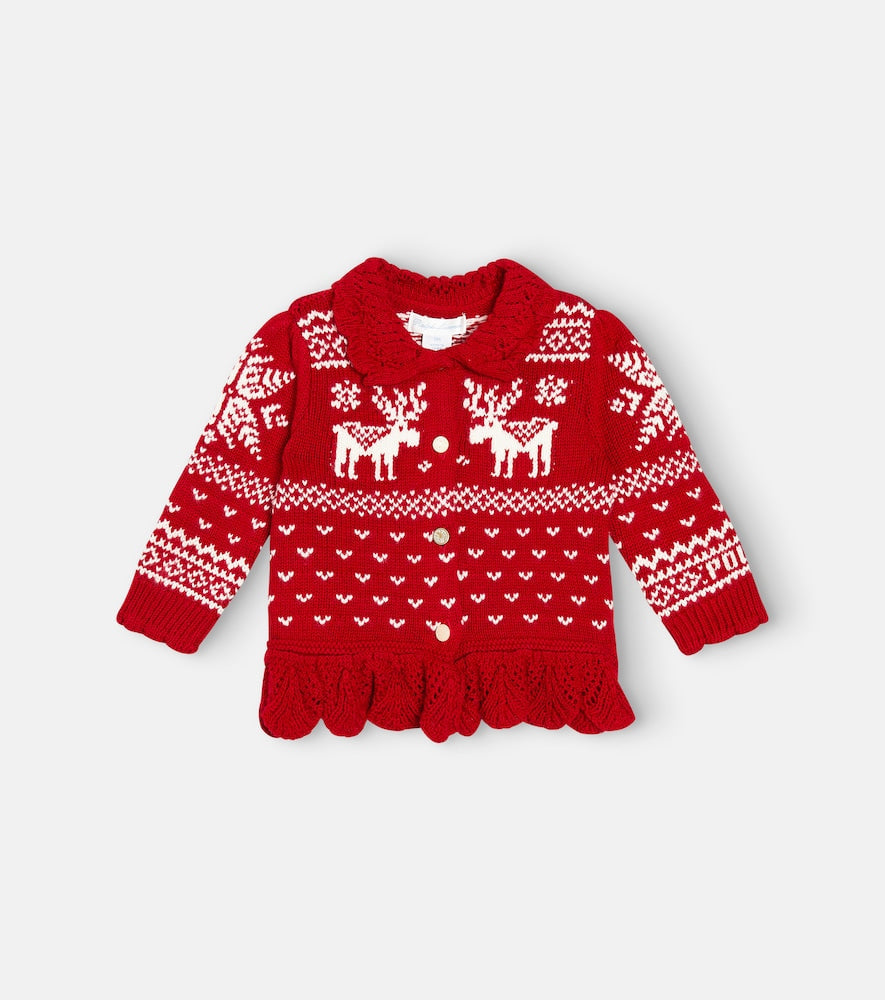 Baby intarsia cotton and wool cardigan