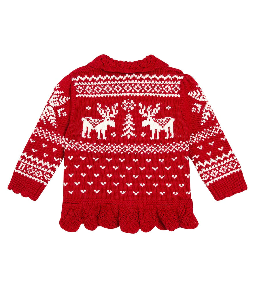 Baby intarsia cotton and wool cardigan