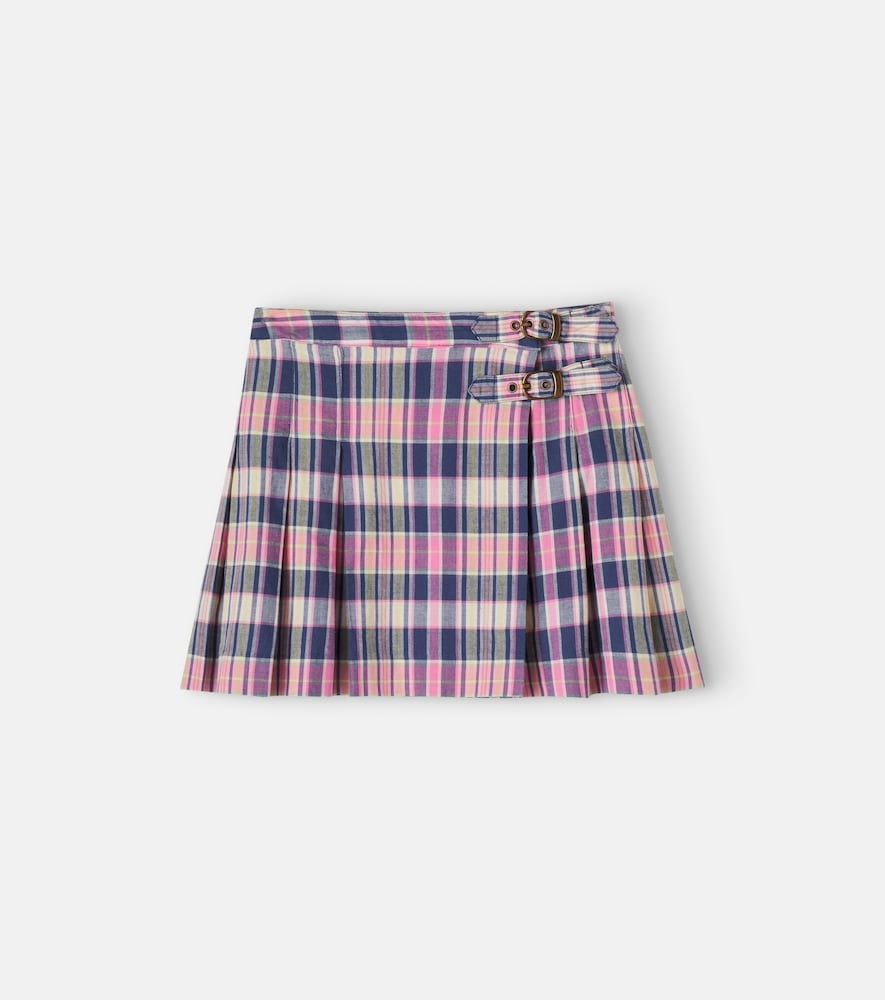 Plaid pleated cotton skirt