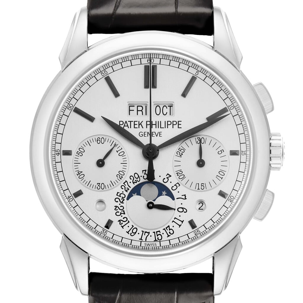 Grand Complications (Reference 5270G-001). A 41mm white gold manual wind wristwatch with chronograph, moonphase, and perpetual calendar. 2013