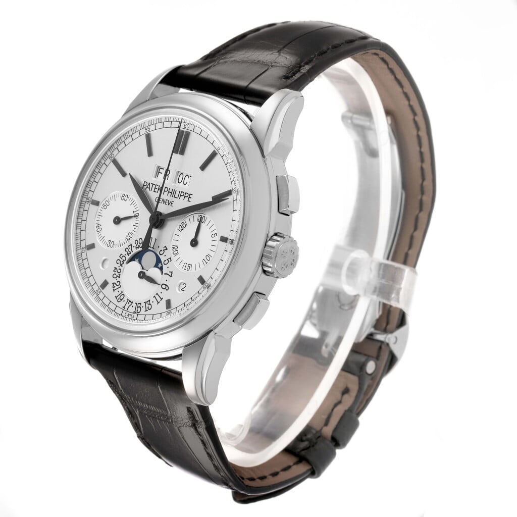 Grand Complications (Reference 5270G-001). A 41mm white gold manual wind wristwatch with chronograph, moonphase, and perpetual calendar. 2013