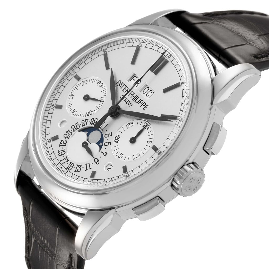 Grand Complications (Reference 5270G-001). A 41mm white gold manual wind wristwatch with chronograph, moonphase, and perpetual calendar. 2013