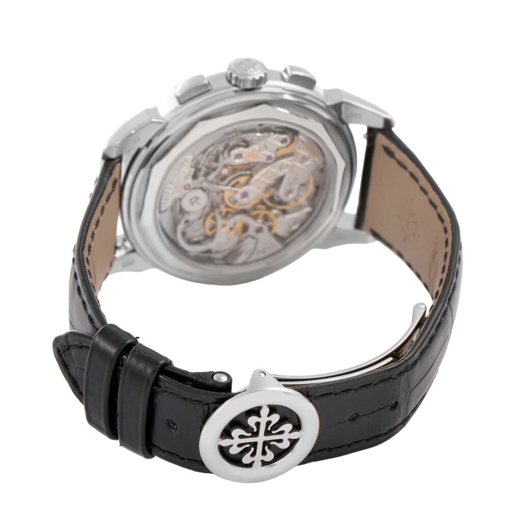Grand Complications (Reference 5270G-001). A 41mm white gold manual wind wristwatch with chronograph, moonphase, and perpetual calendar. 2013