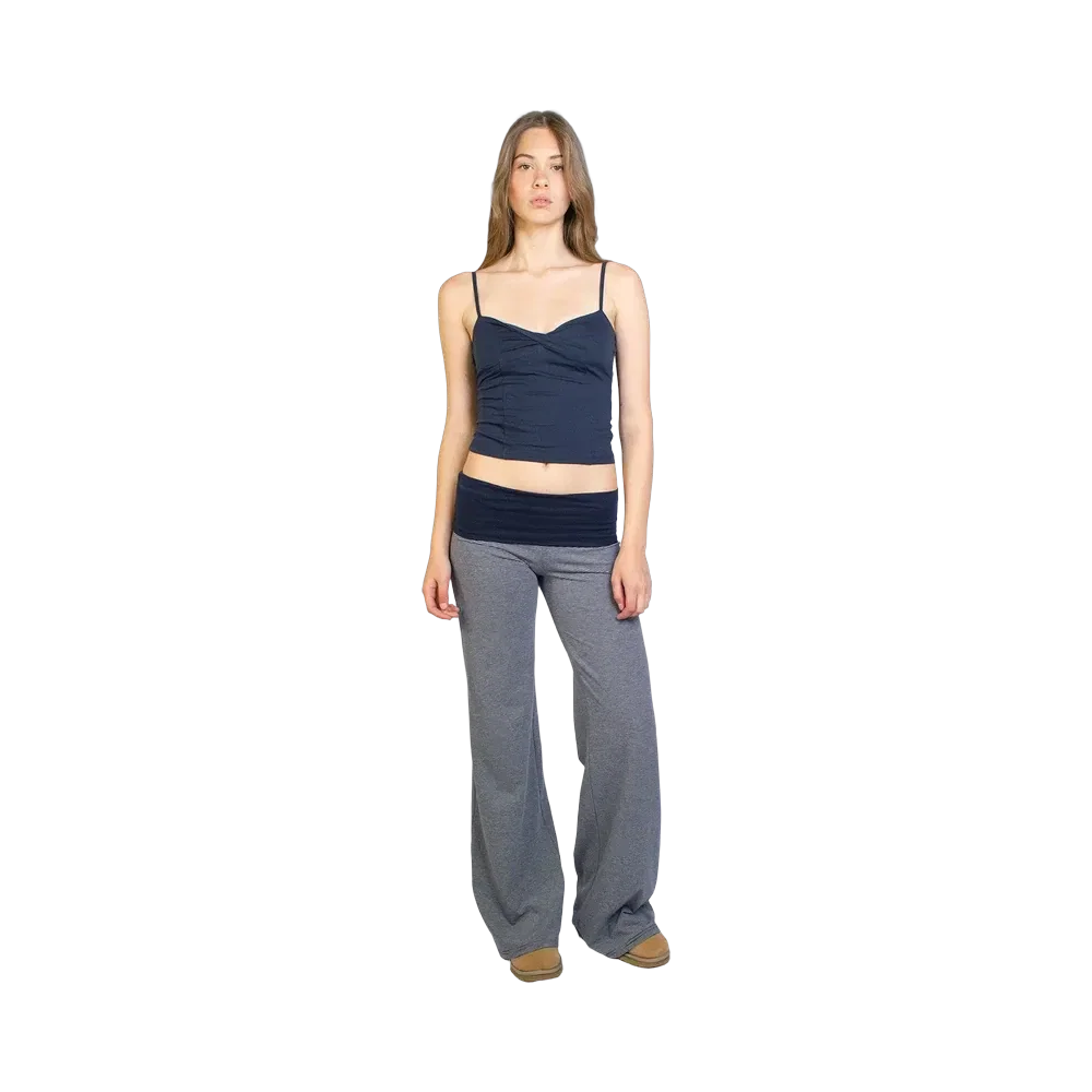 Subdued Wide-Leg Pants With Cuffs 'Stripe Blue Grey'