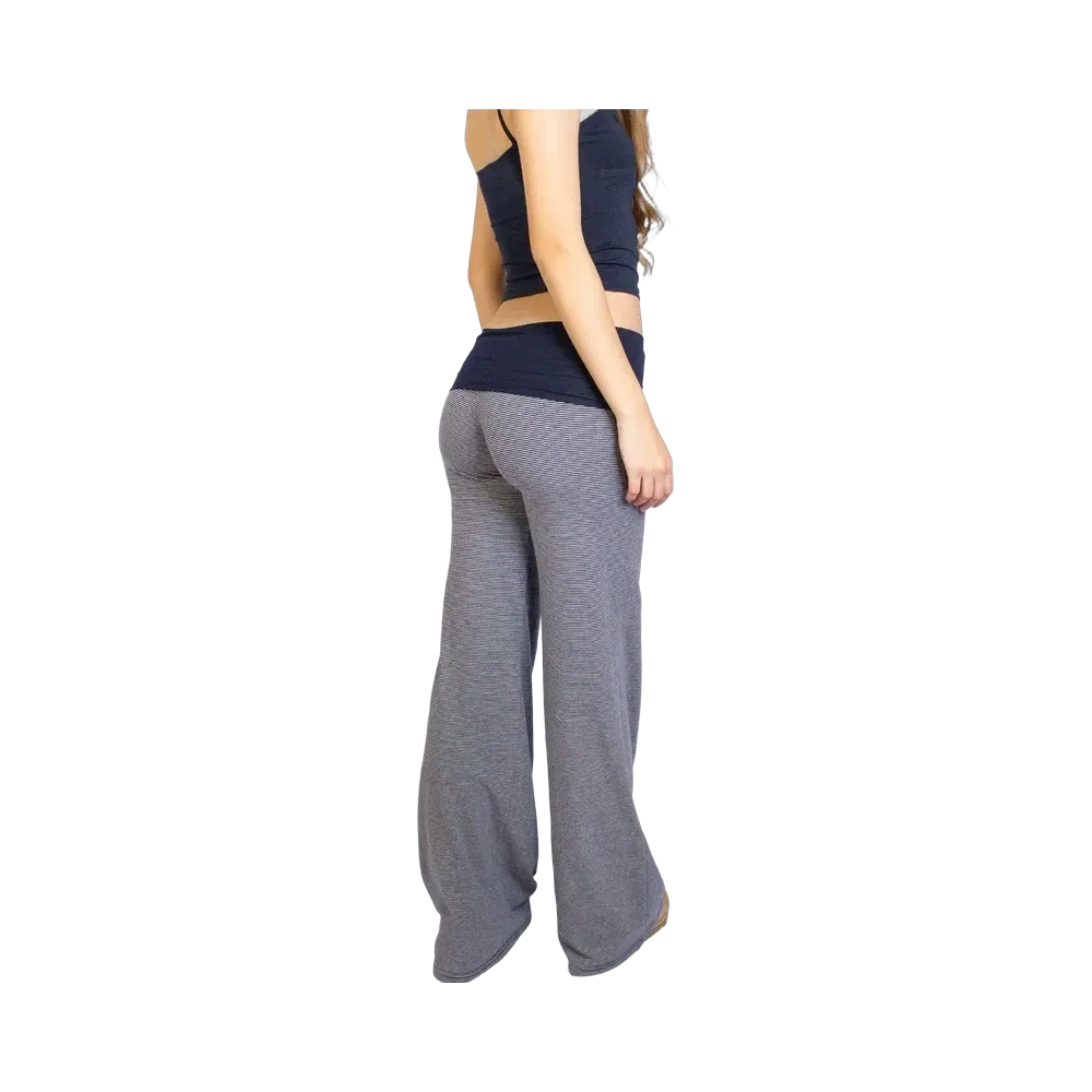 Subdued Wide-Leg Pants With Cuffs 'Stripe Blue Grey'
