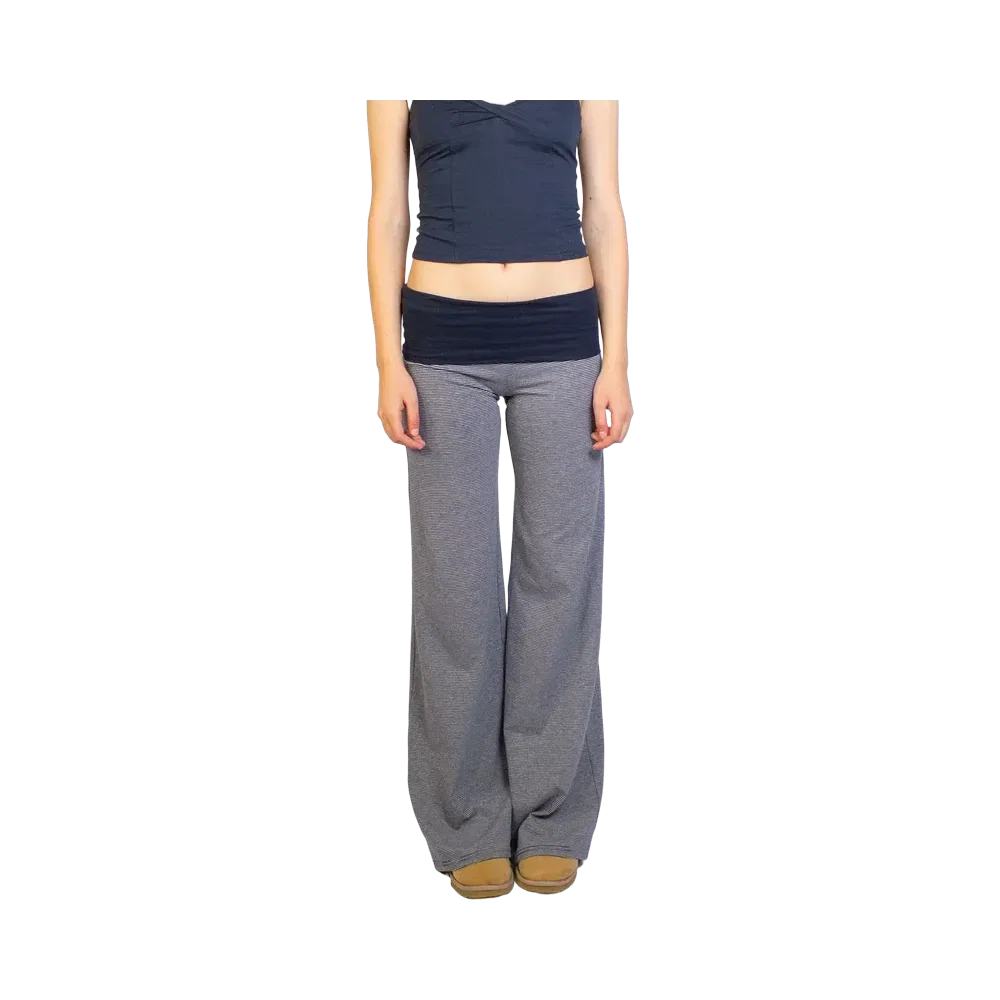 Subdued Wide-Leg Pants With Cuffs 'Stripe Blue Grey'