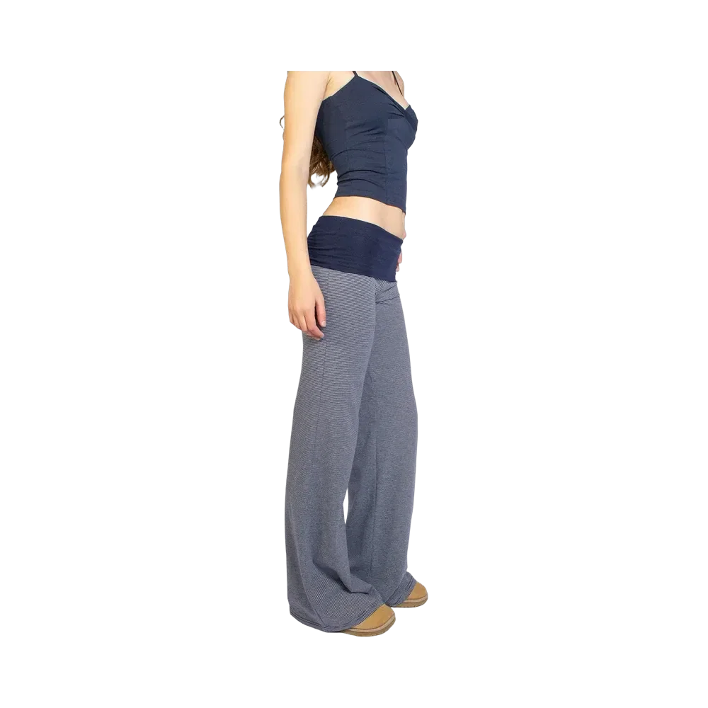 Subdued Wide-Leg Pants With Cuffs 'Stripe Blue Grey'