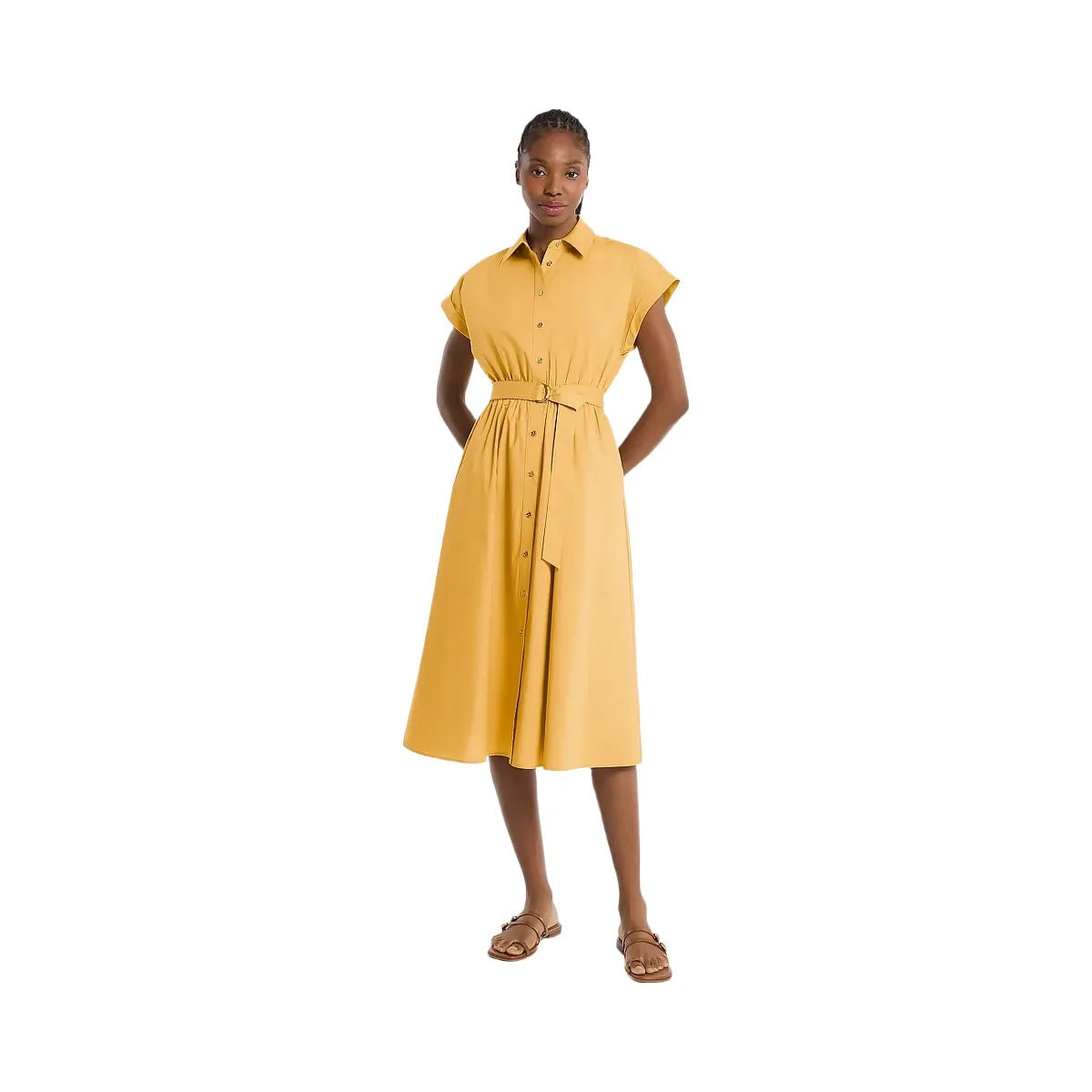 Michael Kors Cotton Poplin Midi Dress Honeywheat