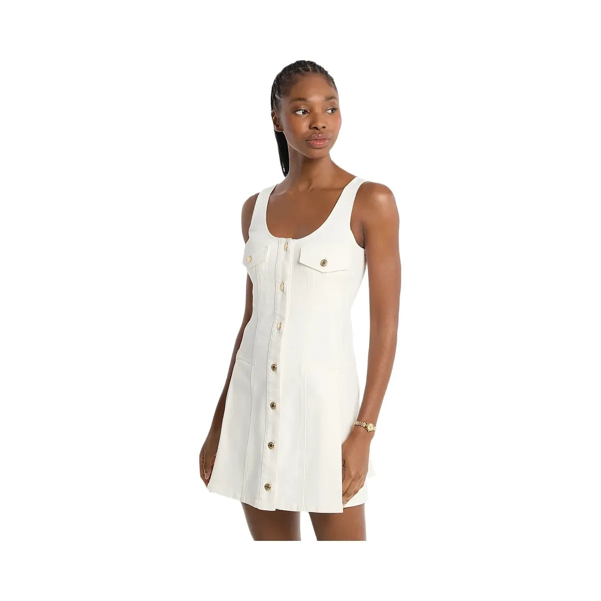 Michael Kors Pleated Denim Mini Dress Bone