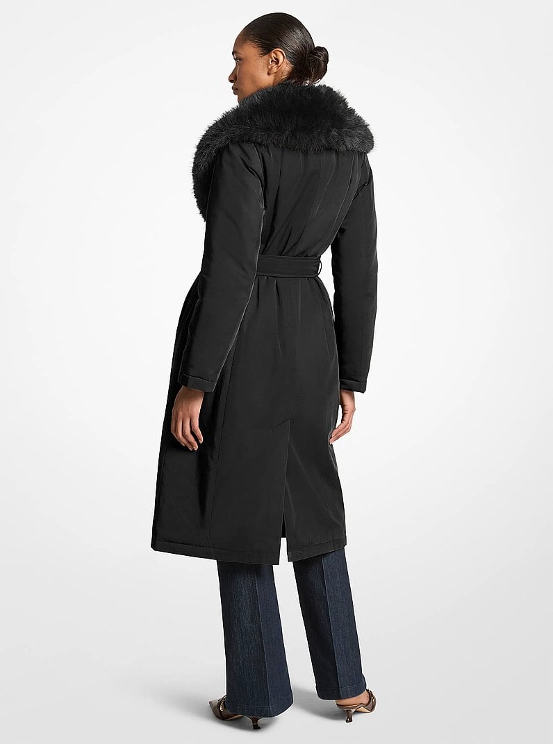 Faux Fur Collar Woven Belted Coat
