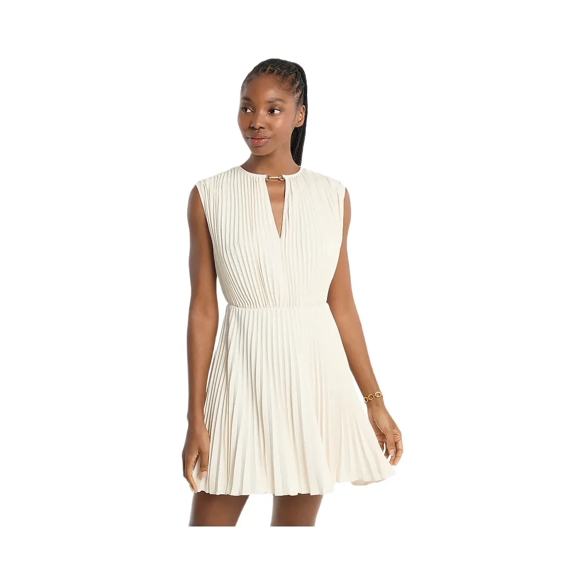 Michael Kors Pleated Satin Back Crepe Mini Dress Bone