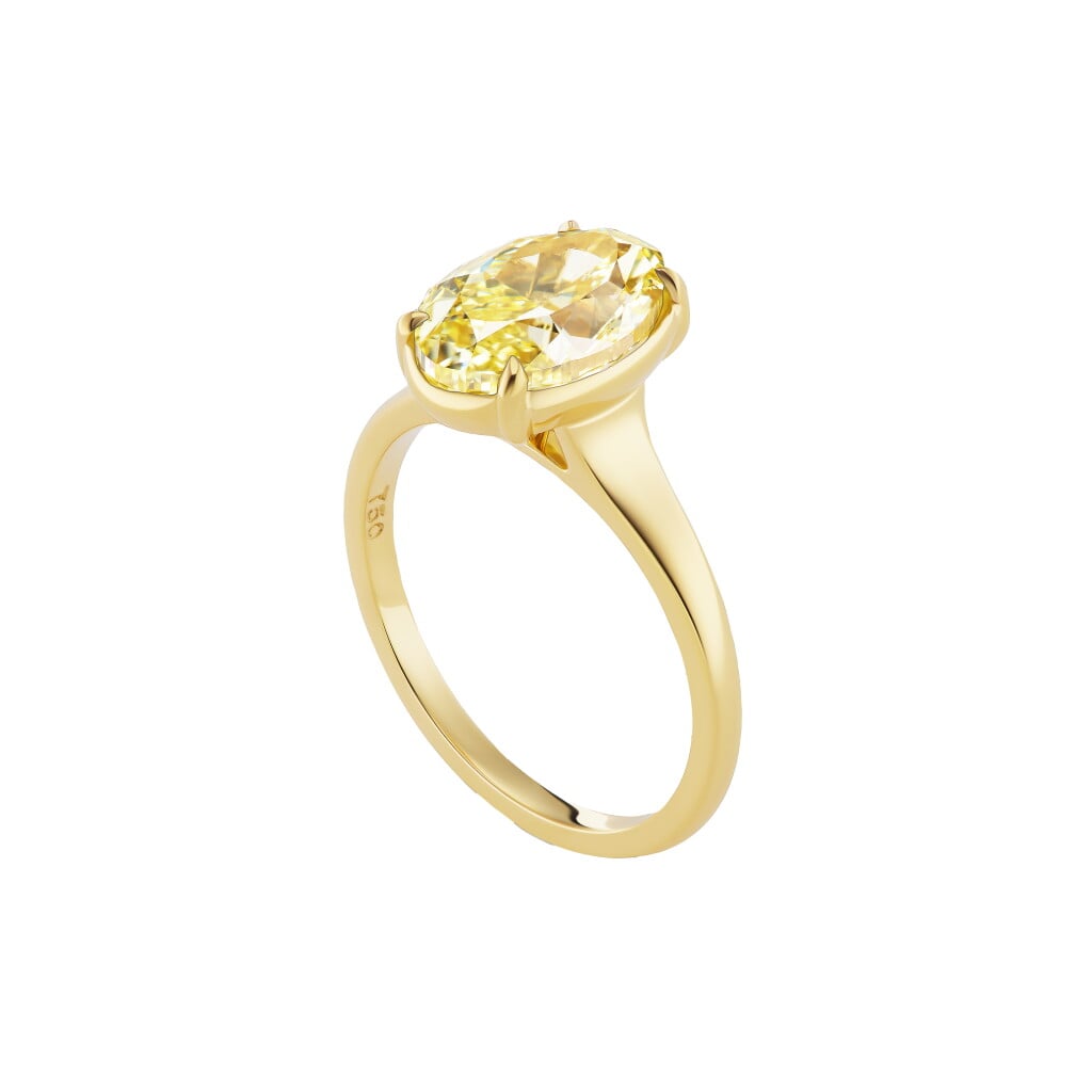 Gold and 3.46ct Oval Cut Fancy Intense Yellow Diamond Engagement Ring