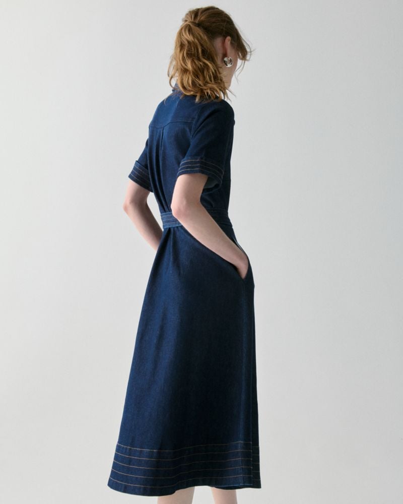 Denim Trapunto Midi Shirtdress