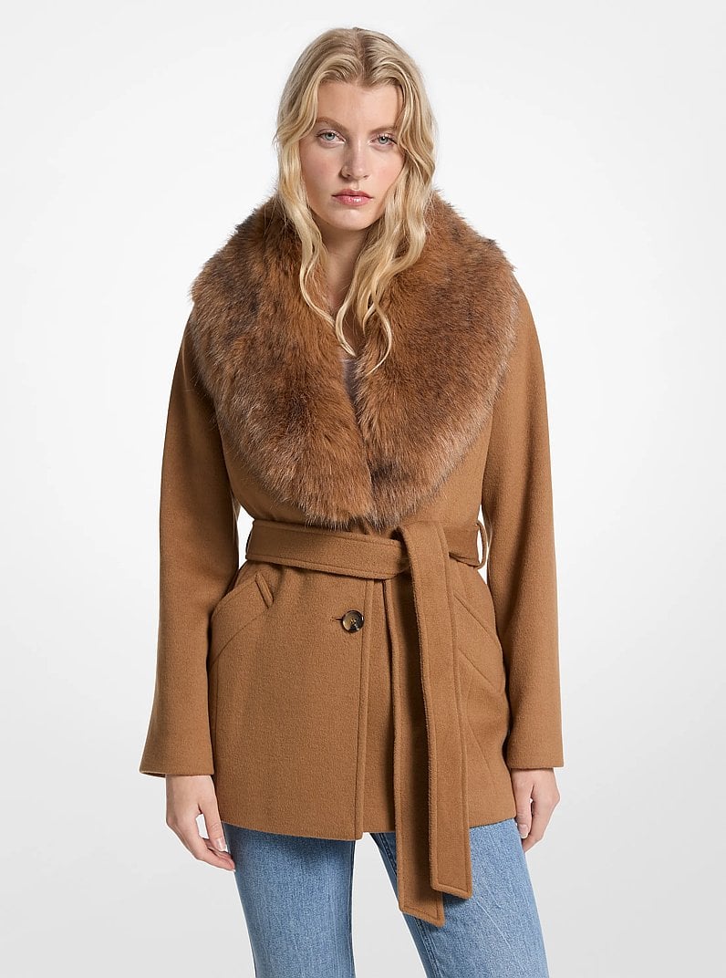 Faux Fur Trim Wool Blend Coat