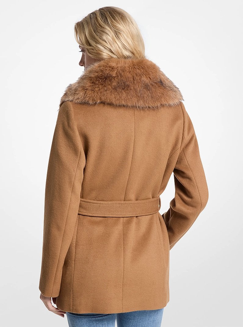 Faux Fur Trim Wool Blend Coat