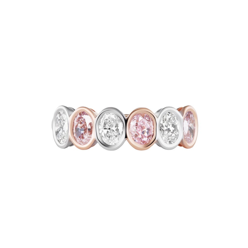 Platinum, Rose Gold, Fancy Light Pinkish Purple Diamond and Diamond Half Eternity Band Ring