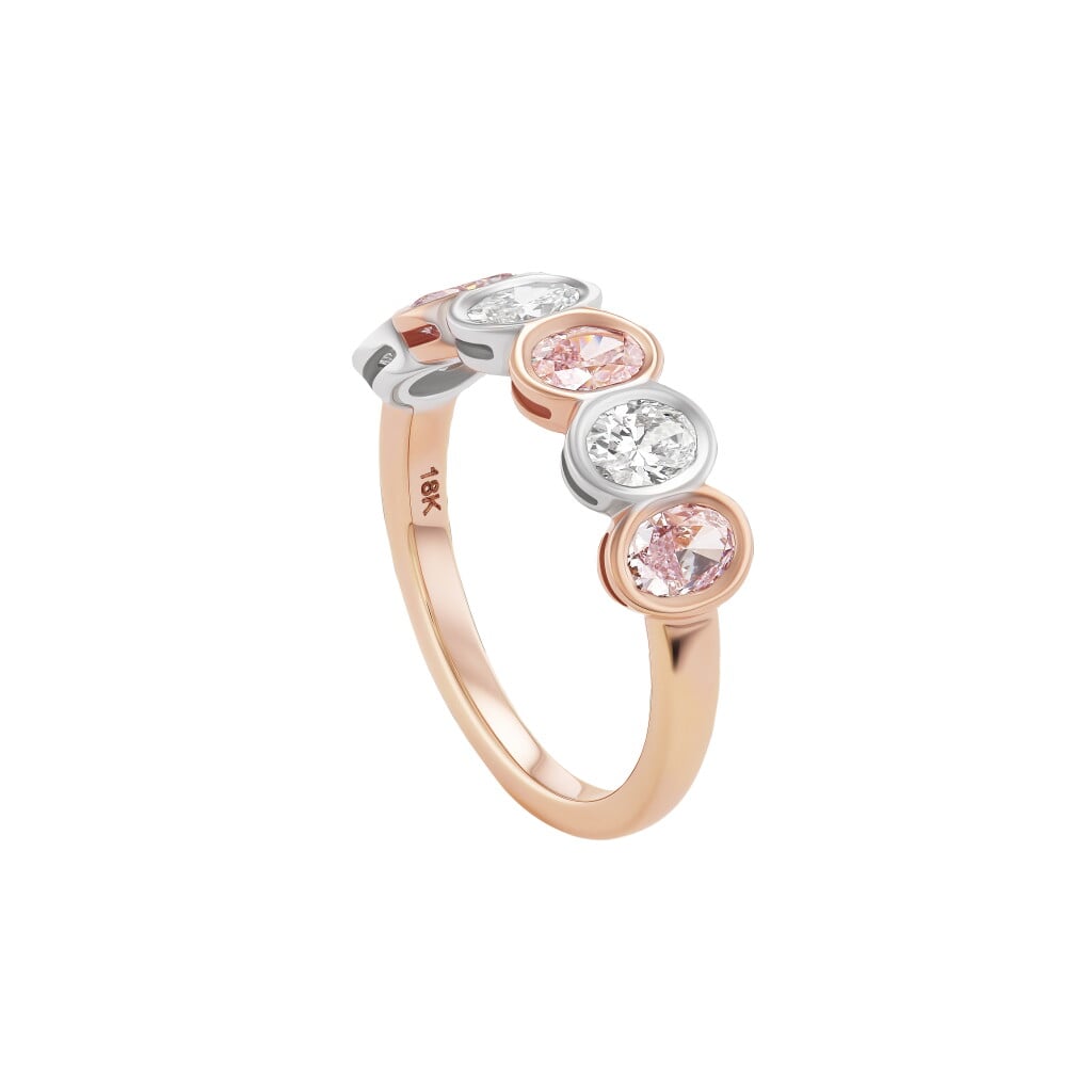 Platinum, Rose Gold, Fancy Light Pinkish Purple Diamond and Diamond Half Eternity Band Ring
