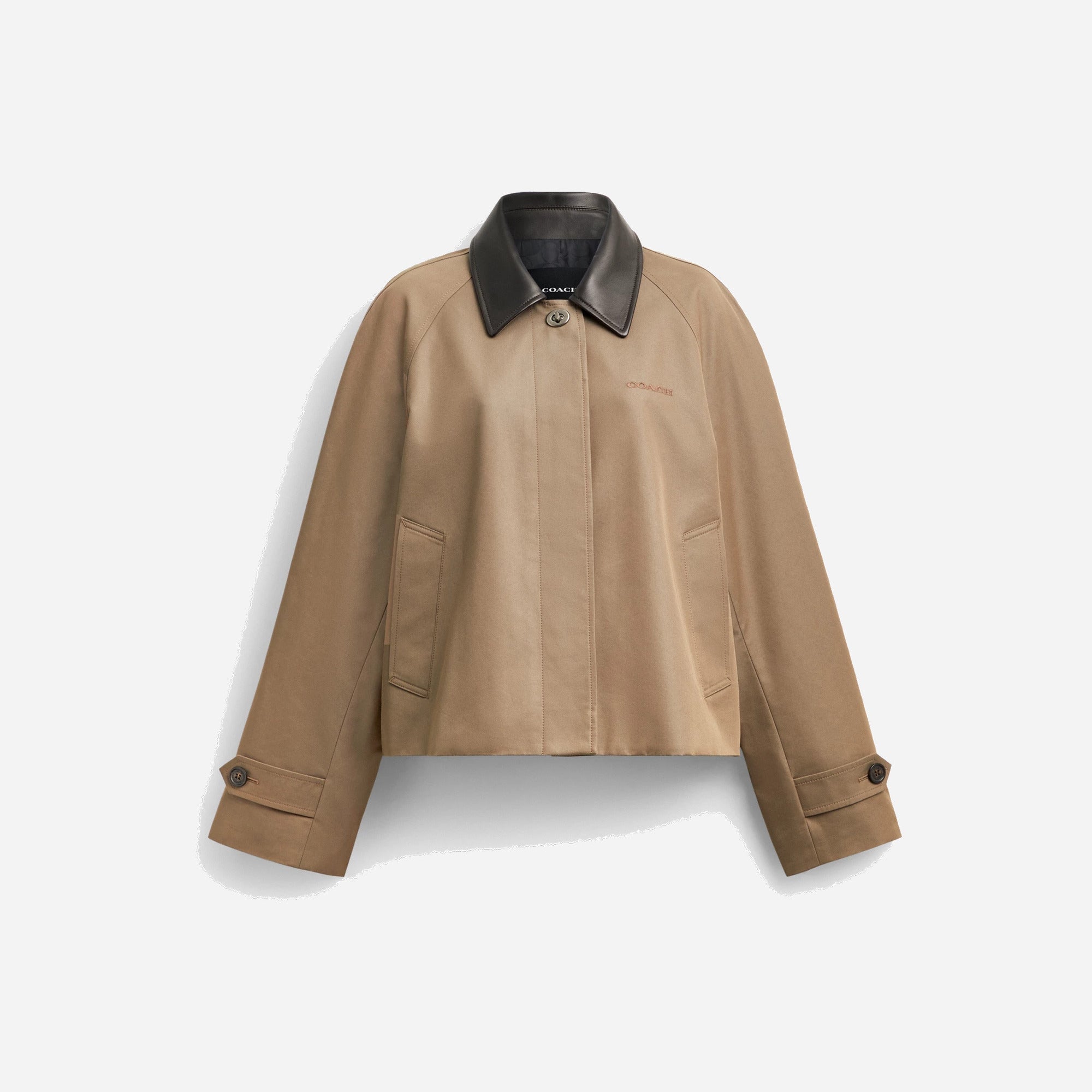 Coach Swing Trench Coat With Leather Collar Mud WMNS