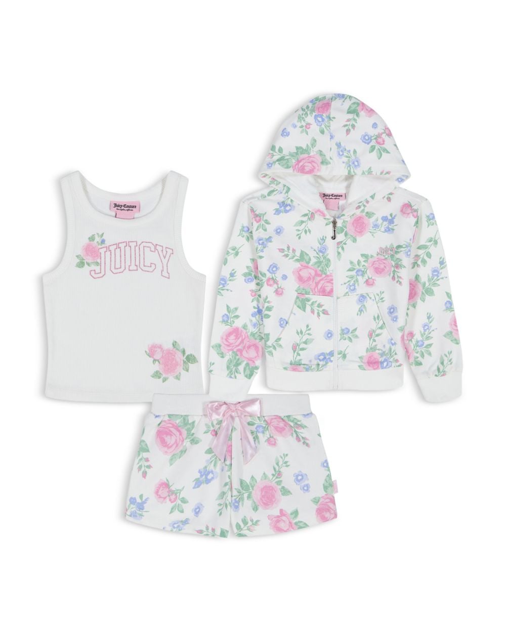 Juicy Couture Girls' French Terry Zip Hoodie, Tank Top & Shorts Set - Little Kid – image 4 of 5 Juicy Couture Girls' French Terry Zip Hoodie, Tank Top & Shorts Set - Little Kid – image 4 of 5