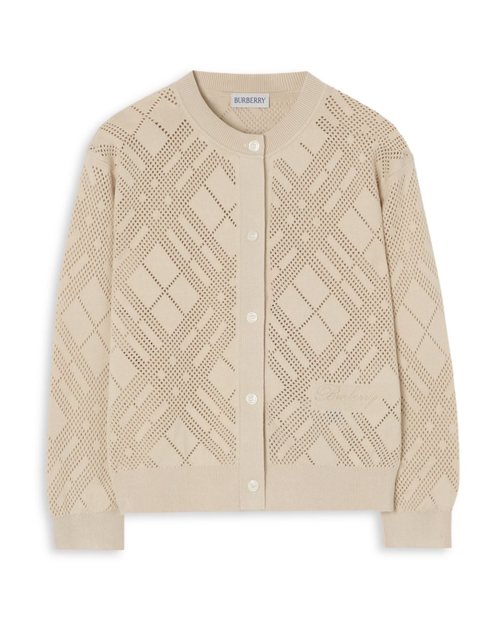 Burberry Girls' Pointelle Knit Cotton Cardigan - Little Kid, Big Kid - Clam Burberry Girls' Pointelle Knit Cotton Cardigan - Little Kid, Big Kid - Clam