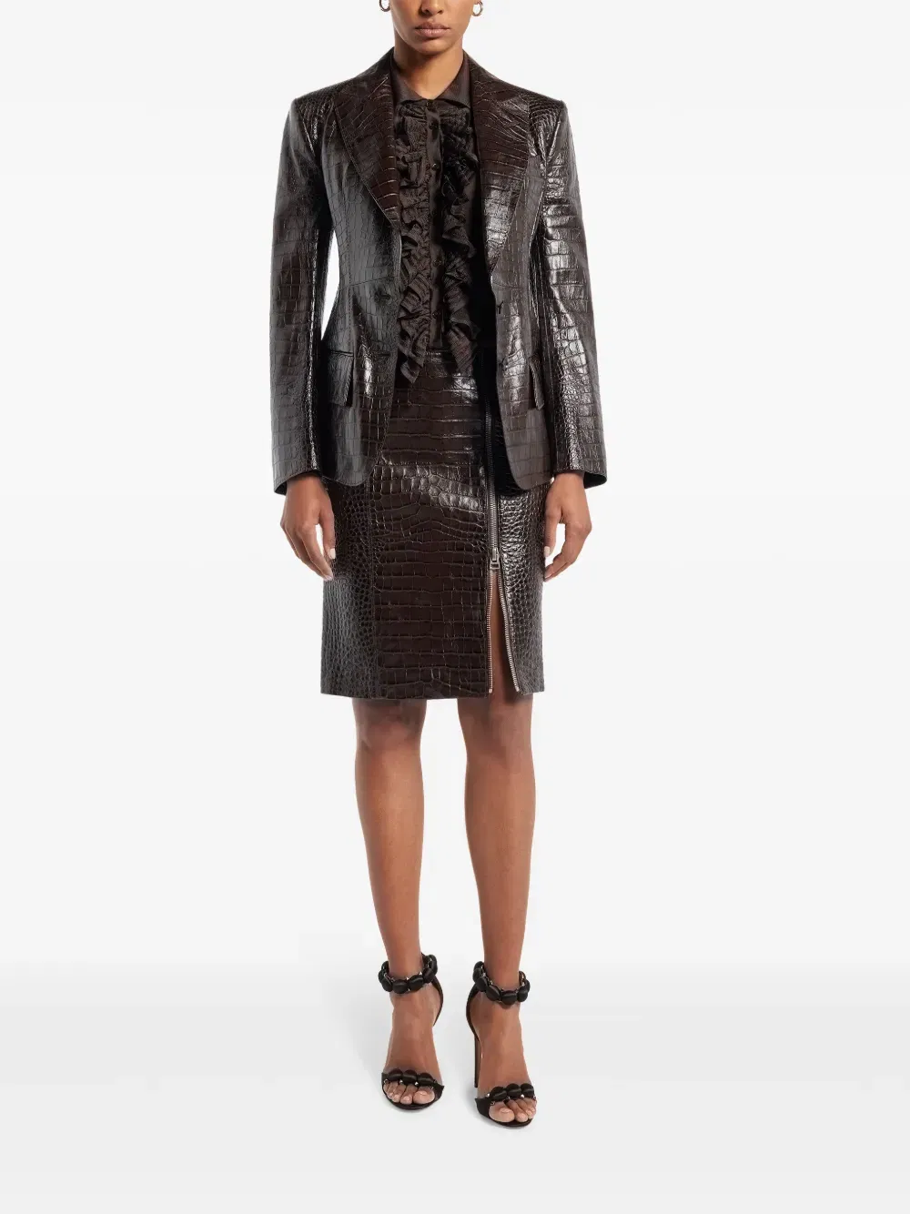 snakeskin-effect leather blazer