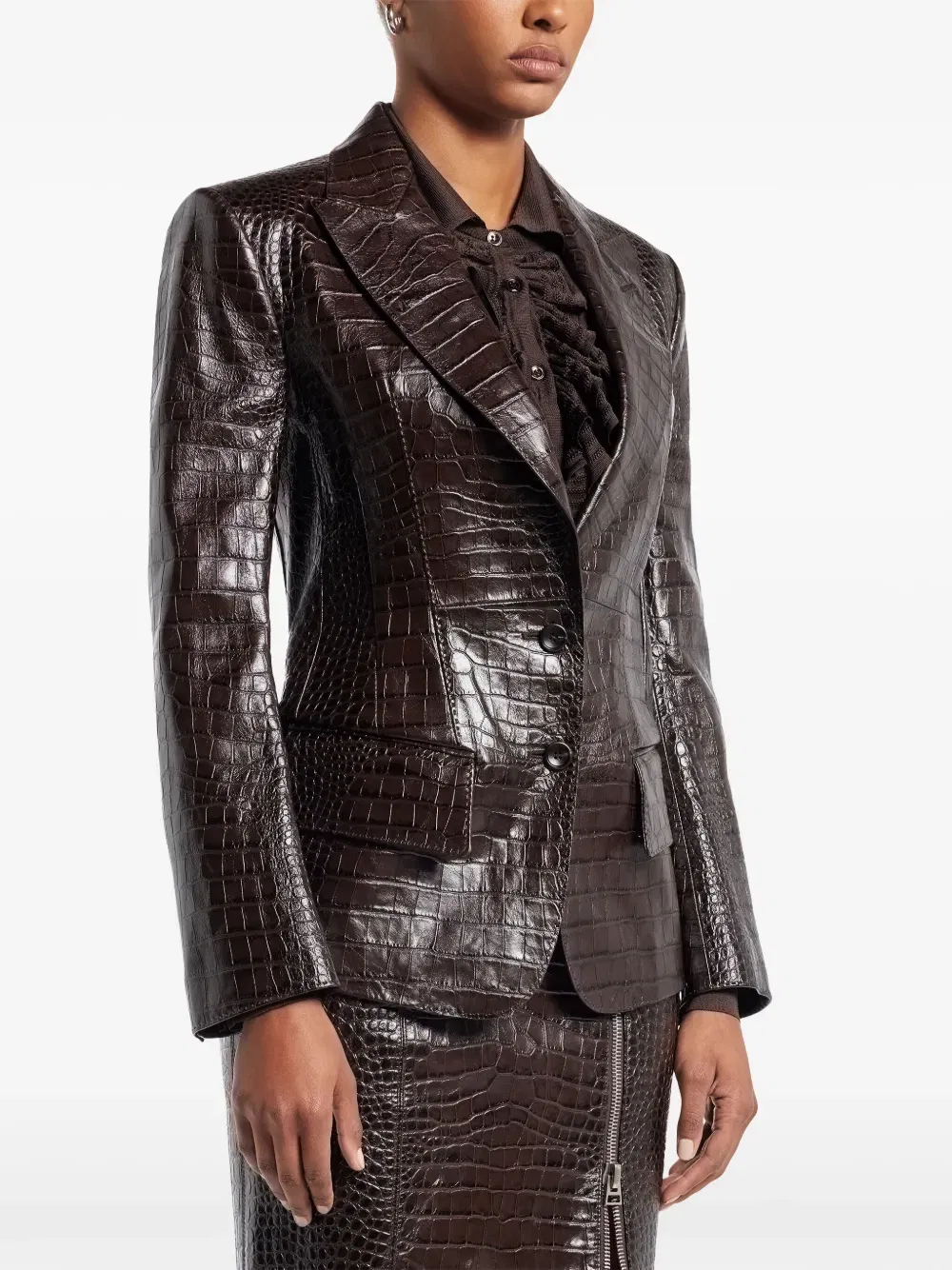 snakeskin-effect leather blazer