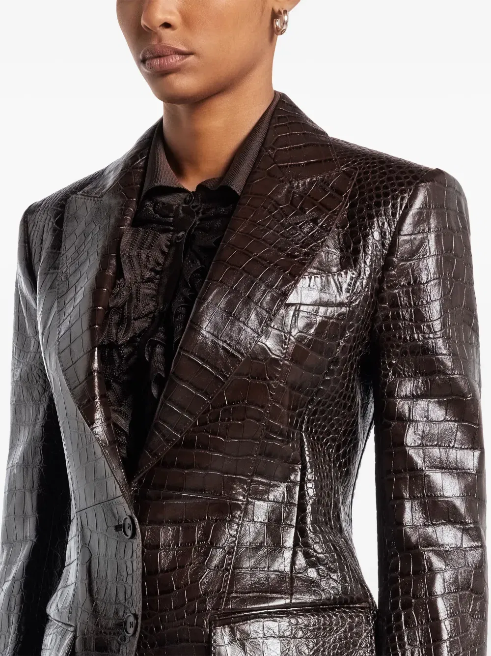 snakeskin-effect leather blazer