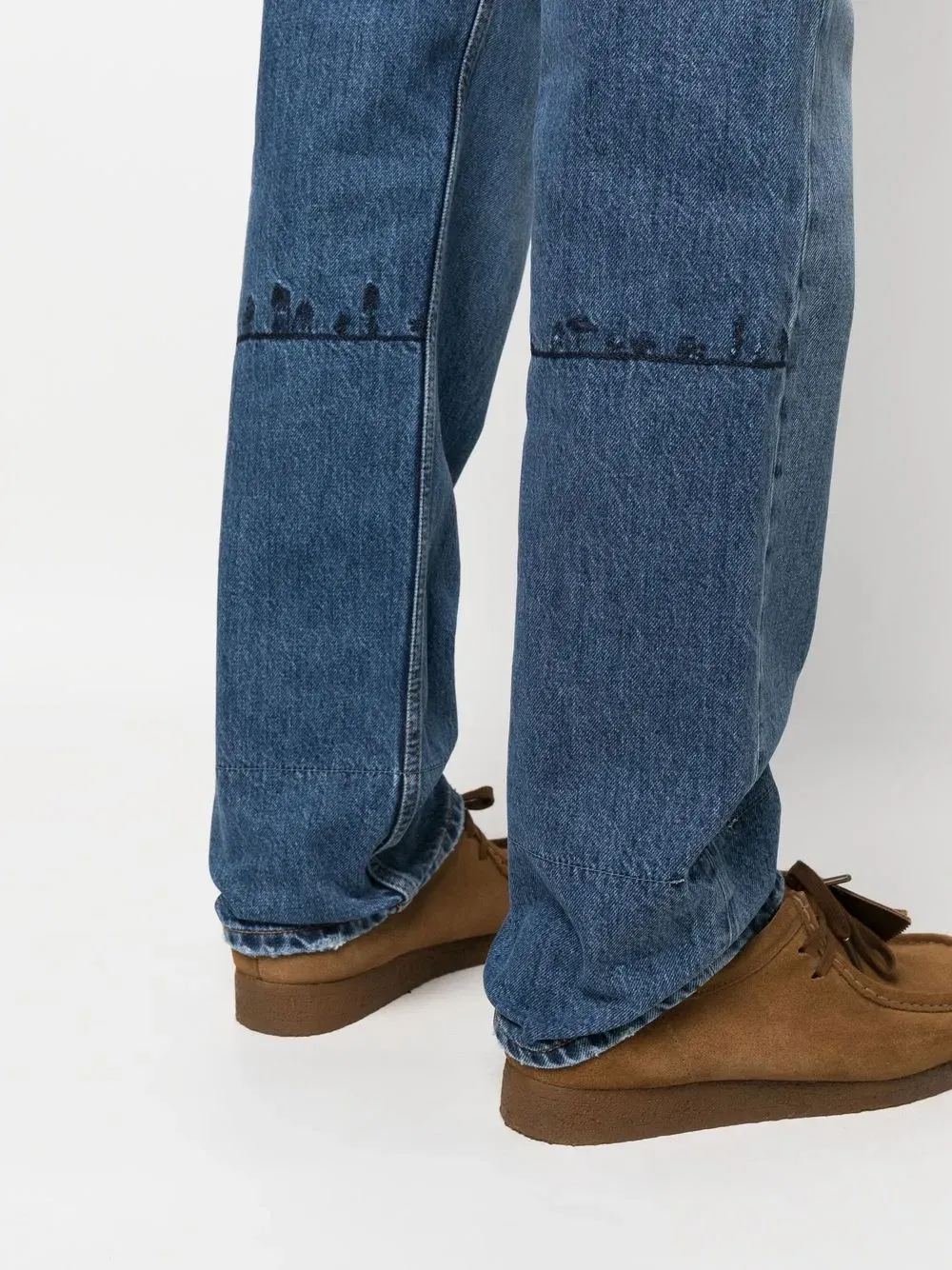embroidered-detail denim trousers