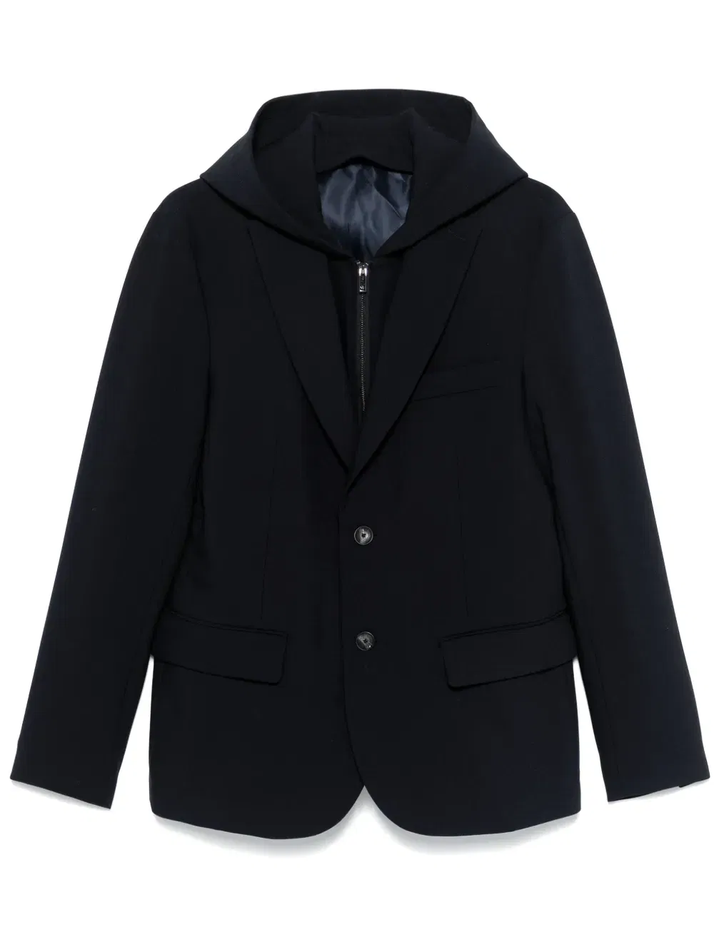 detachable-panel hooded blazer