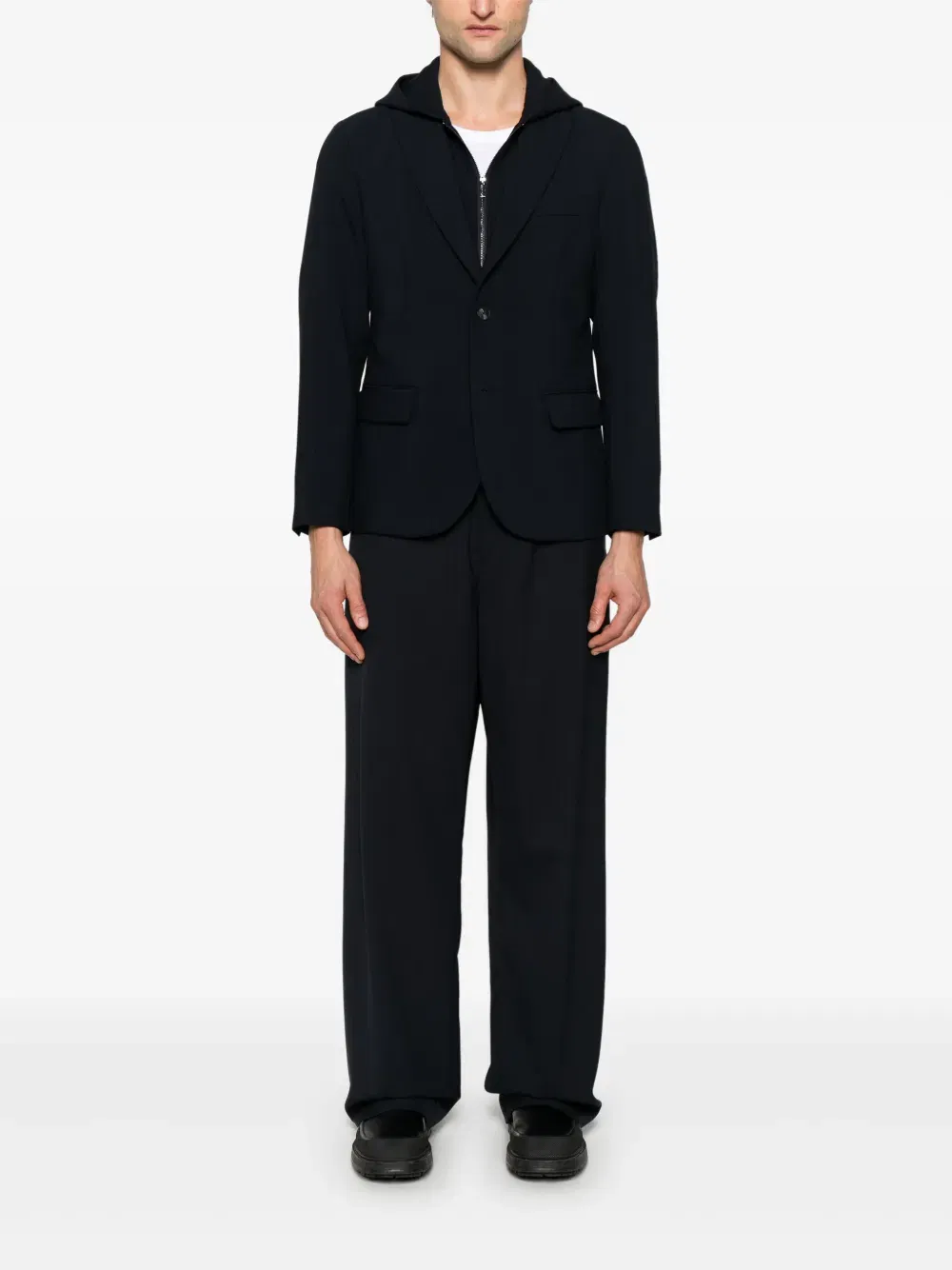 detachable-panel hooded blazer