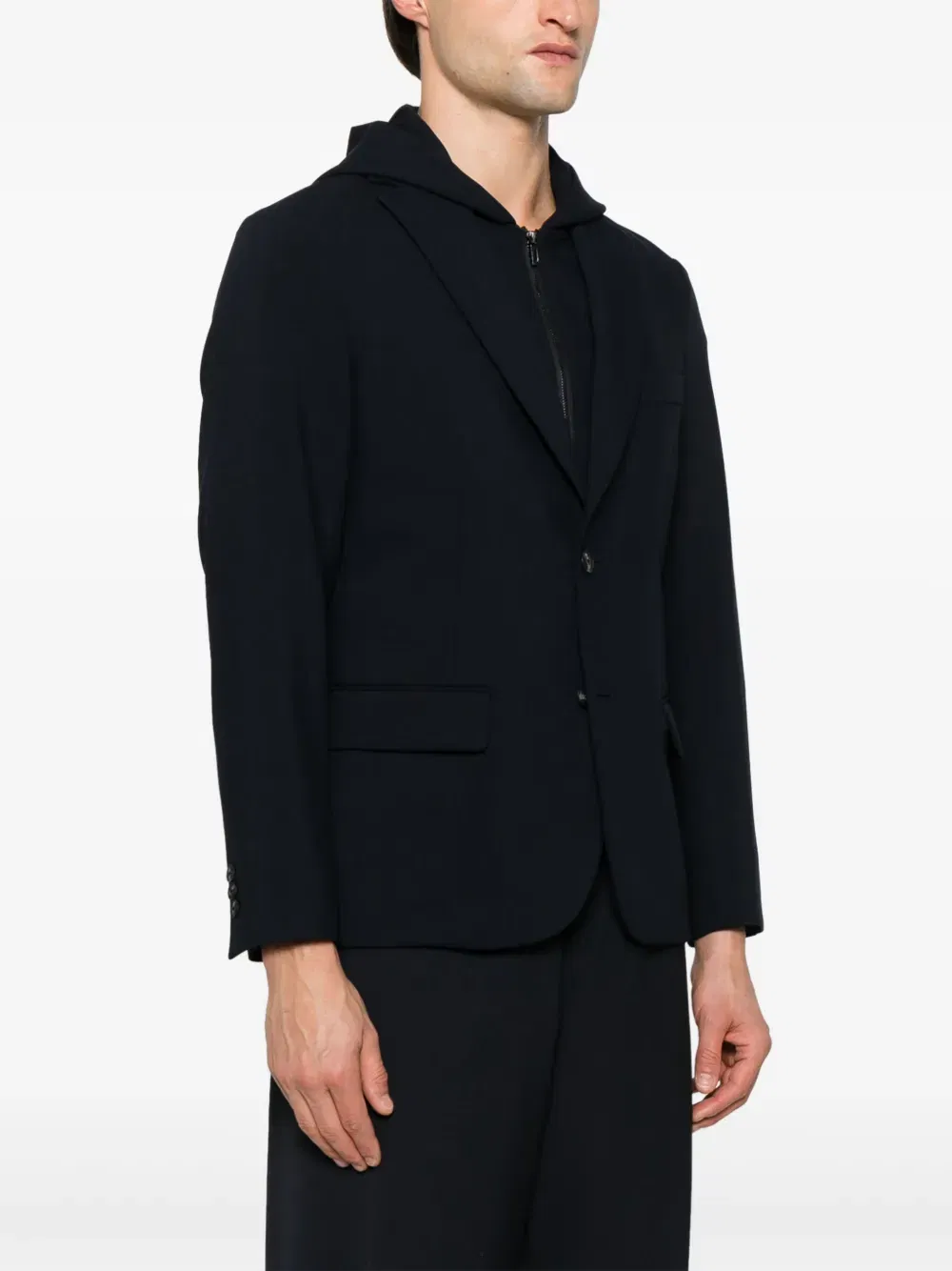detachable-panel hooded blazer