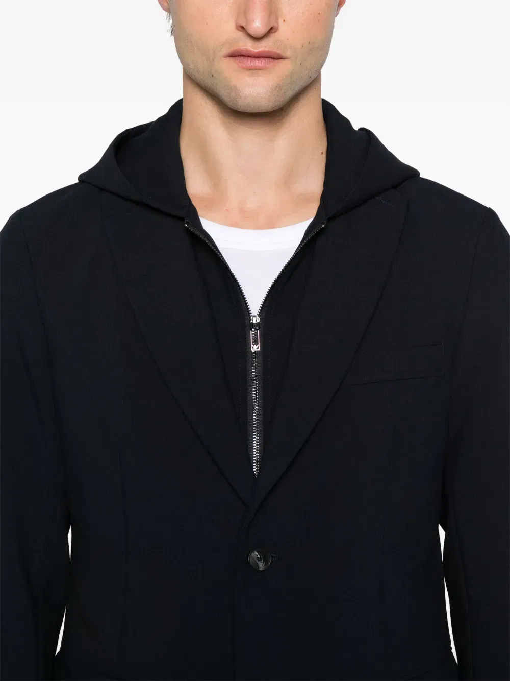 detachable-panel hooded blazer