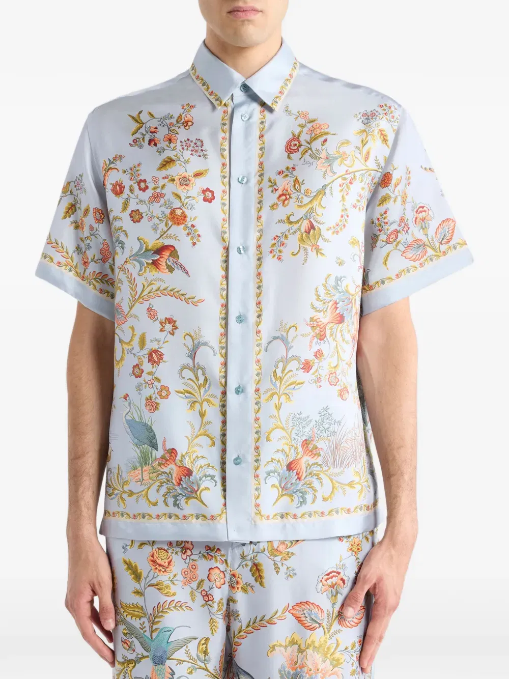 flora-fauna-print silk shirt