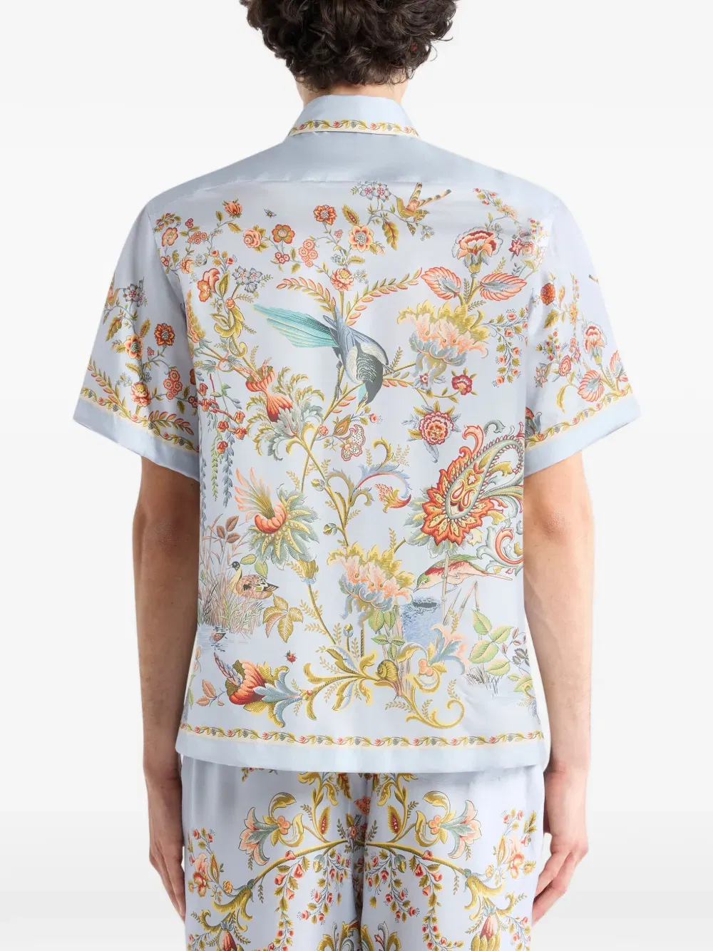 flora-fauna-print silk shirt