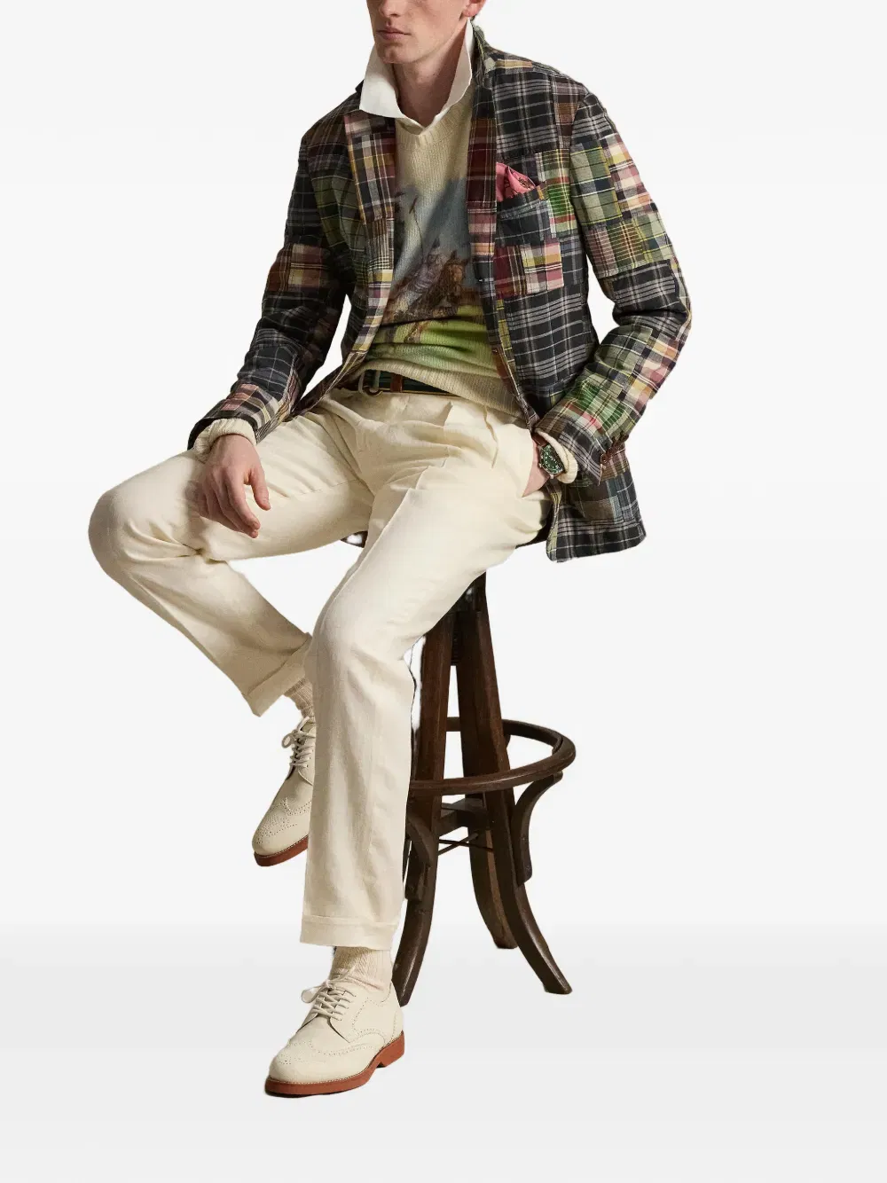 plaid patchwork blazer