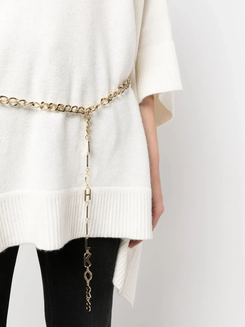 belted-waistband knit sweater